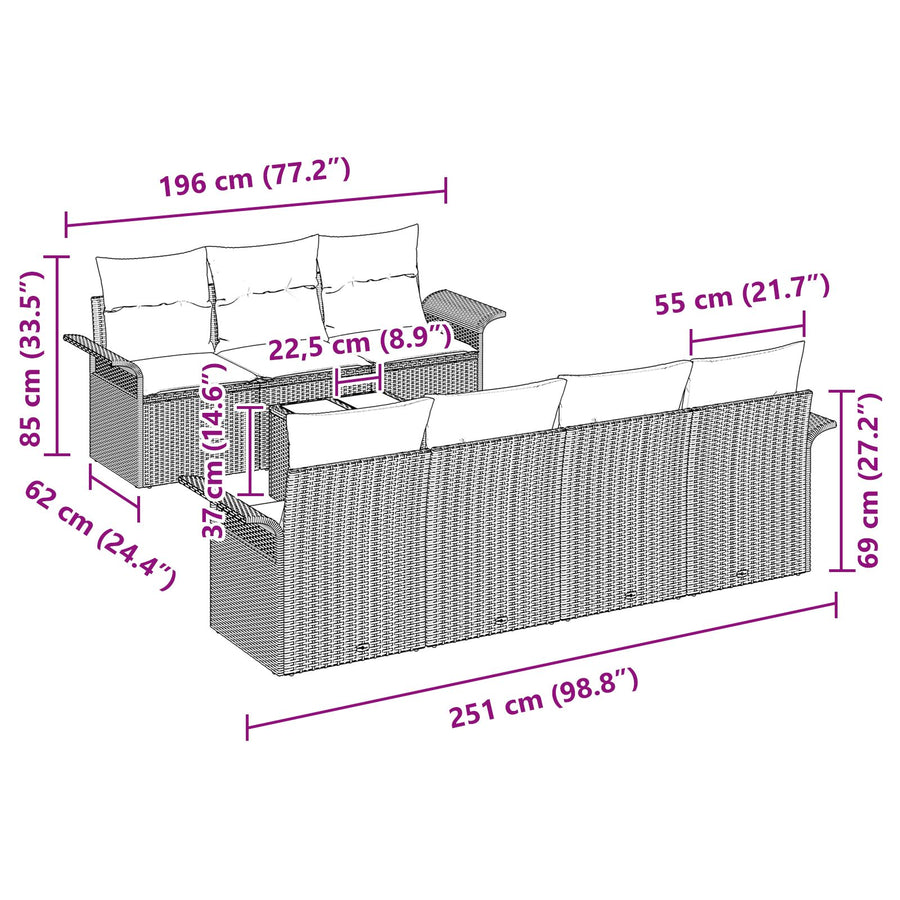 8-Delige Tuin Sofa Set Met Kussens Bruin Poly Rattan