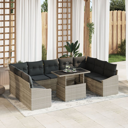 10-Delige Tuin Sofa Set Met Kussens Licht Grijs Poly Rattan
