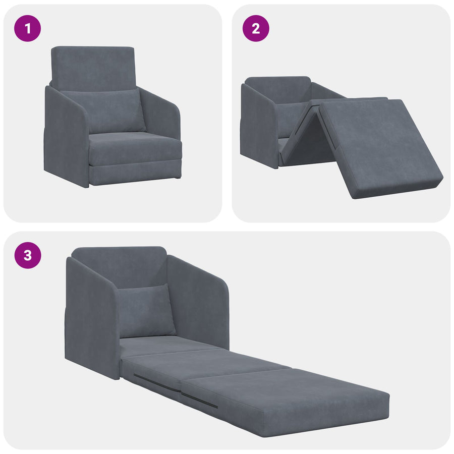 Floor Sofa Bed 2-In-1 65X80X83 Cm Velvet Donkergrijs