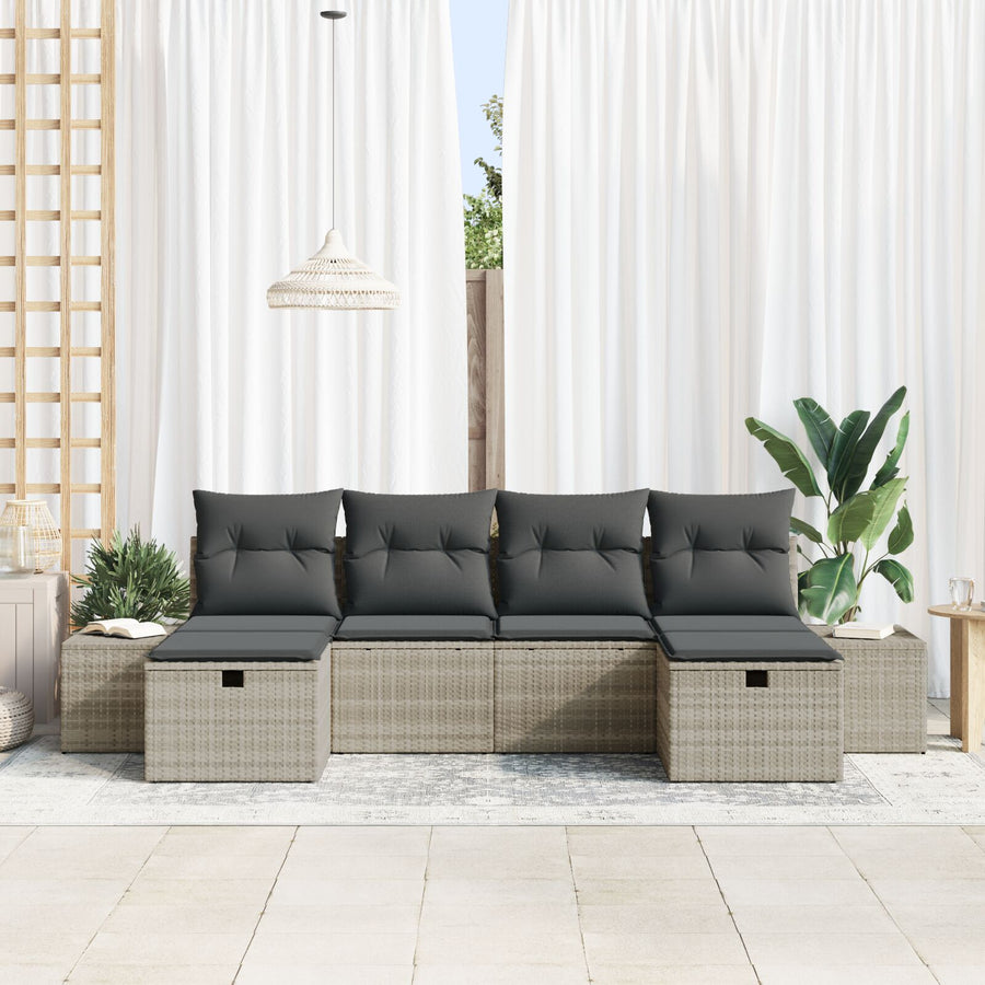 6-Delige Tuinbank Set Met Kussens Lichtgrijs Poly Rattan Wit