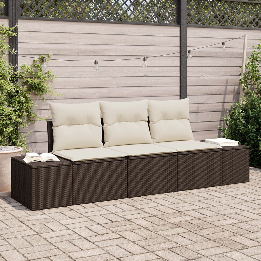 3-Delige Tuinsofa Set Met Kussens Bruin Poly Rattan