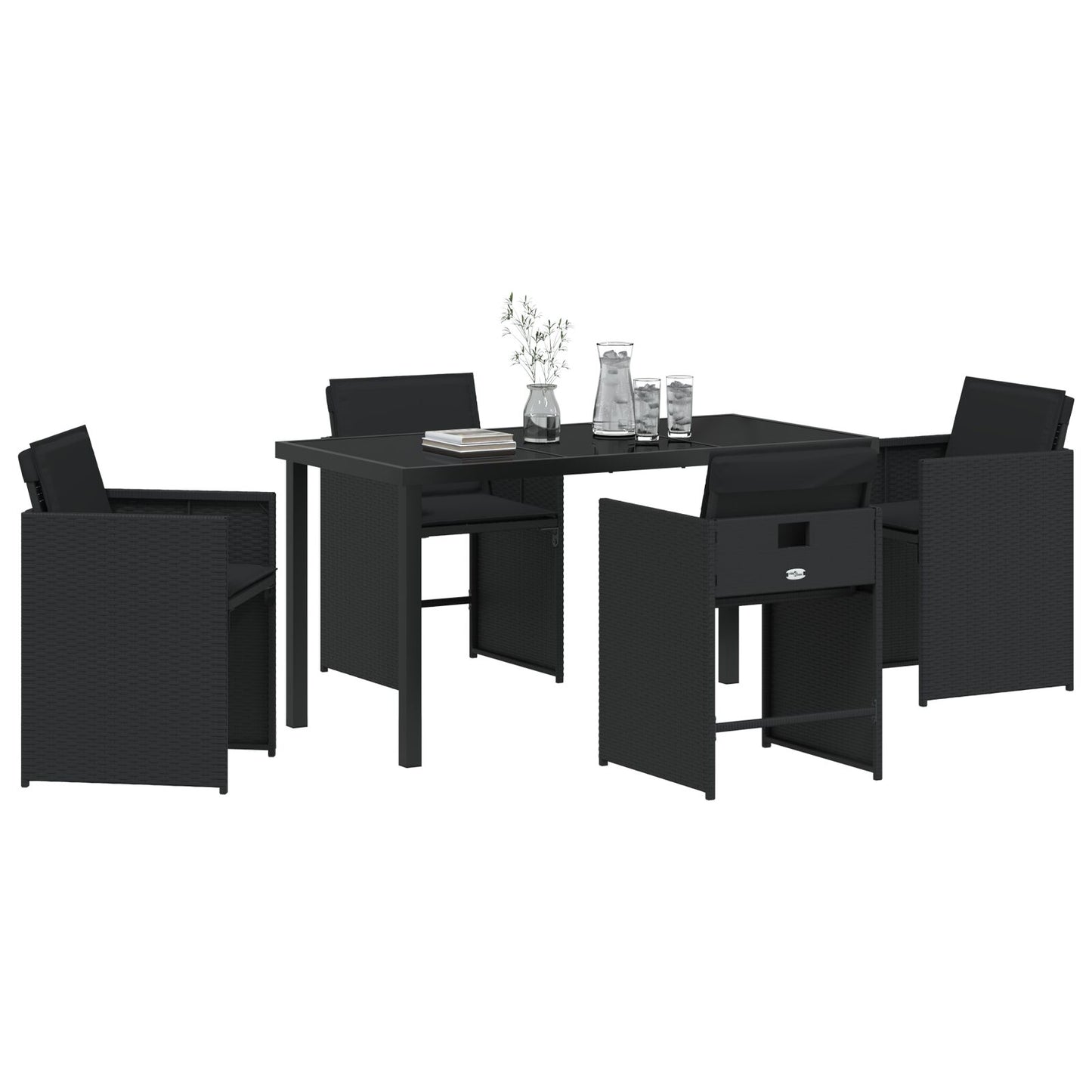 5 Delige Tuin Eetset Met Kussens Zwart Poly Rattan