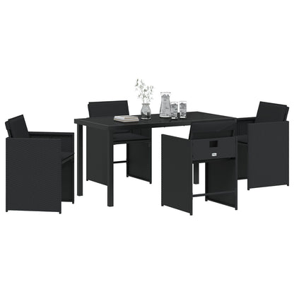 5 Delige Tuin Eetset Met Kussens Zwart Poly Rattan