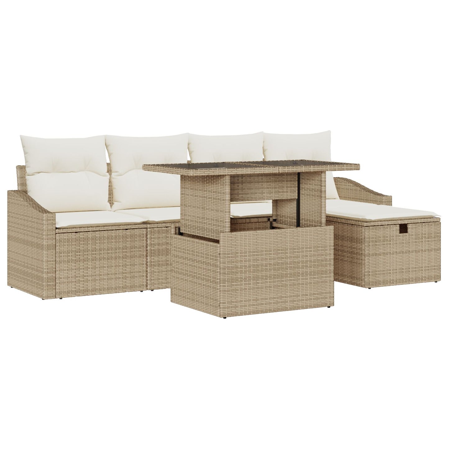 6-Delige Tuinsofa Set Met Kussens Beige Poly Rattan Wit