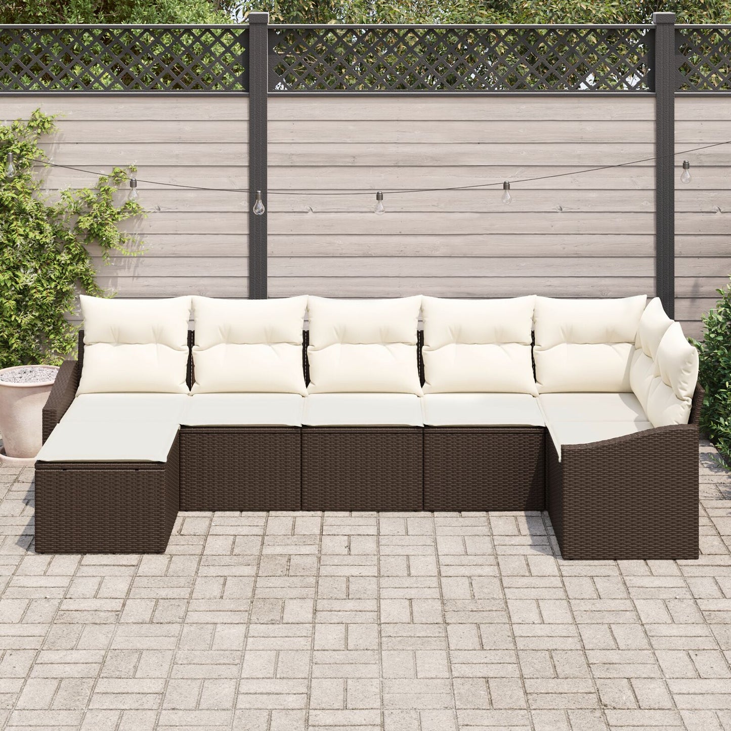 7-Delige Tuin Sofa Set Met Kussens Bruin Poly Rattan