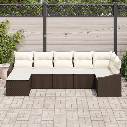 7-Delige Tuin Sofa Set Met Kussens Bruin Poly Rattan