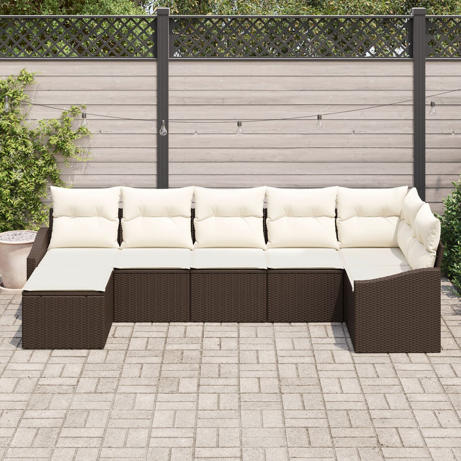 7-Delige Tuin Sofa Set Met Kussens Bruin Poly Rattan