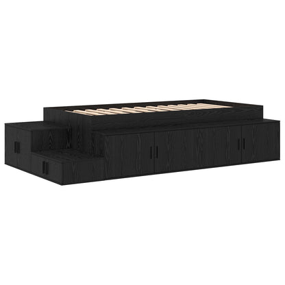 Opslag Bed Zwart Eiken Geengineerd Hout, Zwart Eikenfineer Artisanaal Eiken