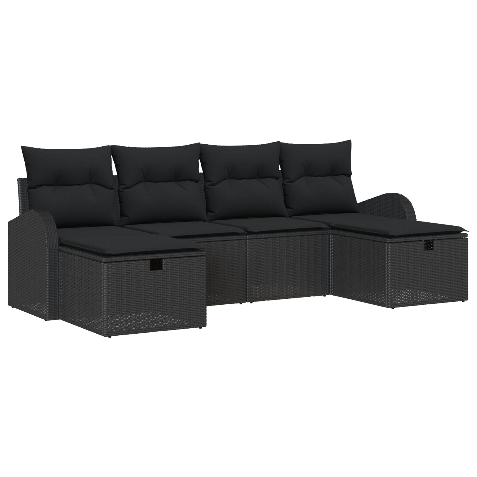 6-Delige Tuinbankset Met Kussens Zwart Poly Rattan