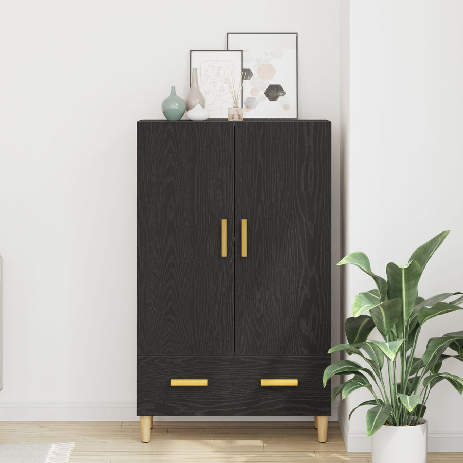 Highboard In Zwart Eiken, 70X31X115 Cm, Gemaakt Van Bewerkt Hout