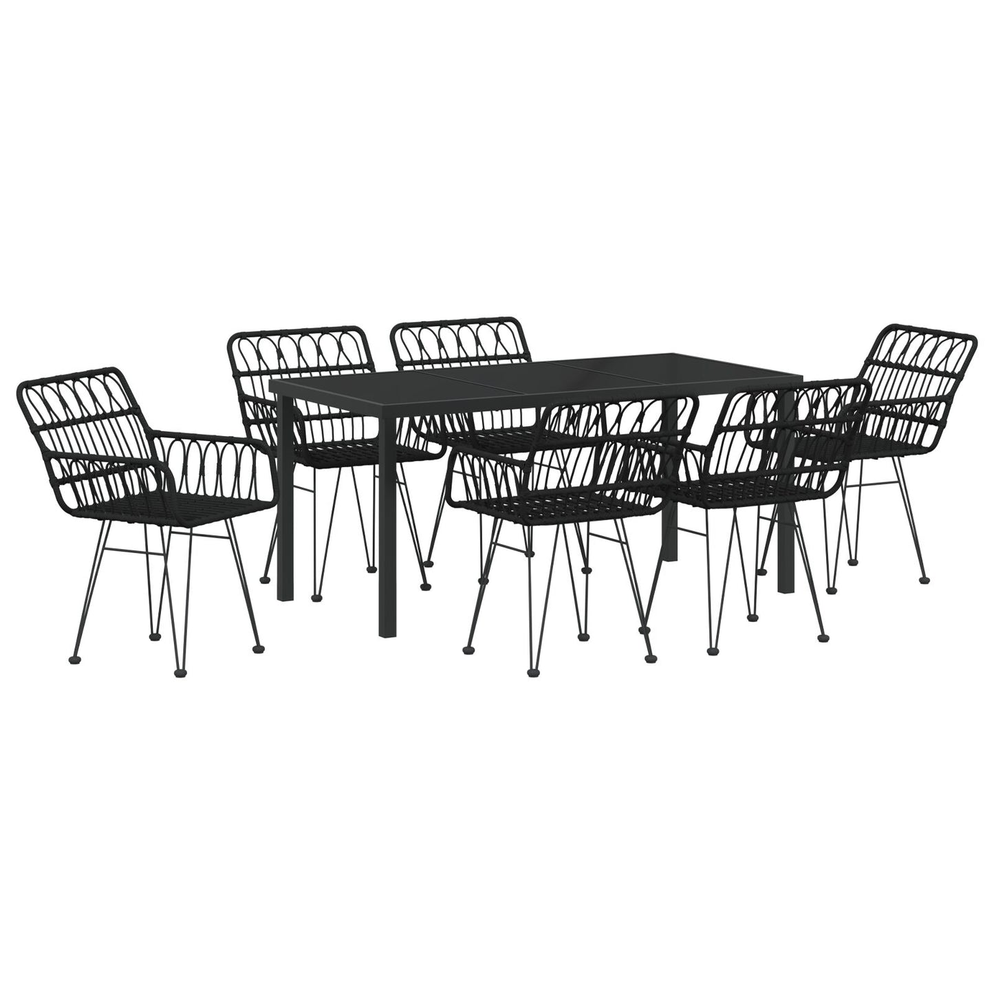 7-Delige Tuin Eetset Zwart Poly Rattan