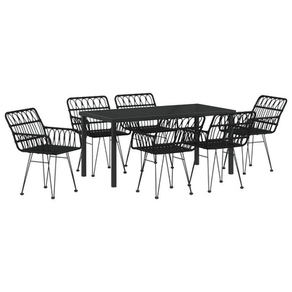 7-Delige Tuin Eetset Zwart Poly Rattan