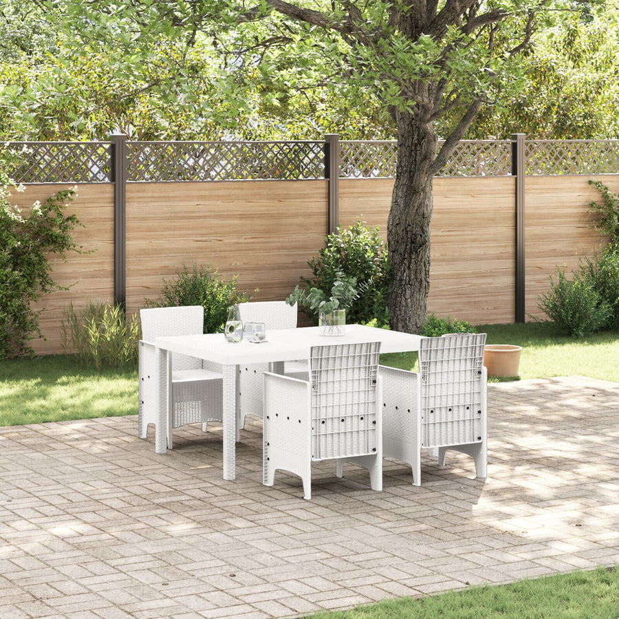 5 Delige Tuin Eettafel Set Wit Poly Rotan