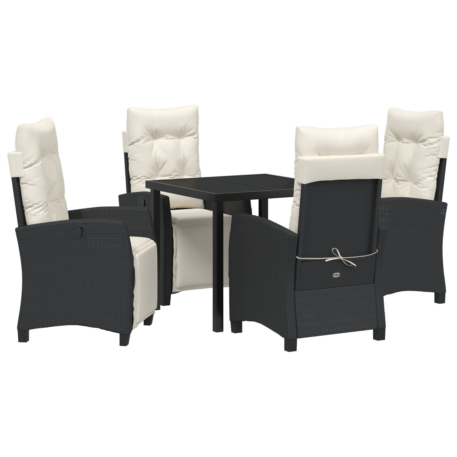 5-Delige Tuin Eet Set Zwart Poly Rattan