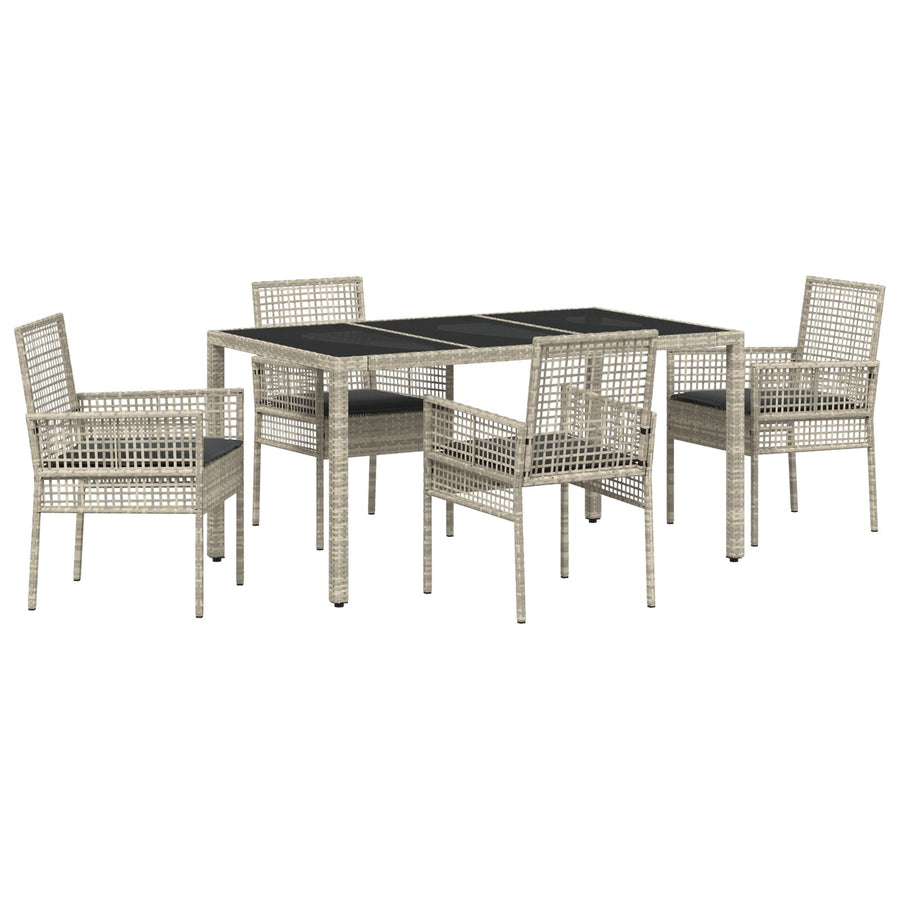 5-Delige Tuin Eetset Met Kussens Lichtgrijs Poly Rattan