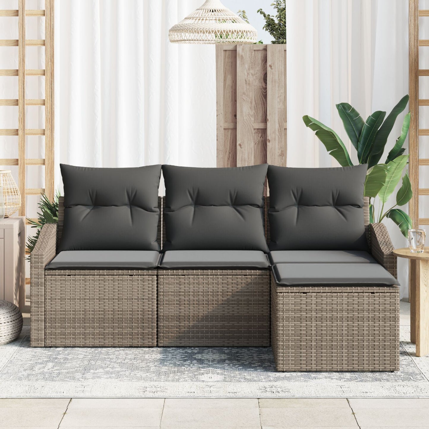 4-Delige Tuin Sofa Set Met Kussens Grijs Poly Rattan Gegalvaniseerd Staal