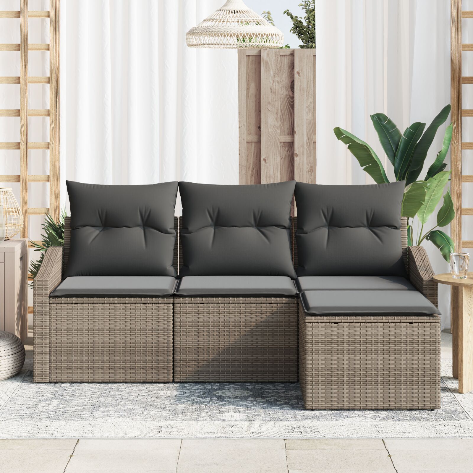 4-Delige Tuin Sofa Set Met Kussens Grijs Poly Rattan Gegalvaniseerd Staal