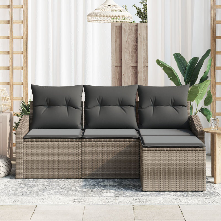 4-Delige Tuin Sofa Set Met Kussens Grijs Poly Rattan Gegalvaniseerd Staal