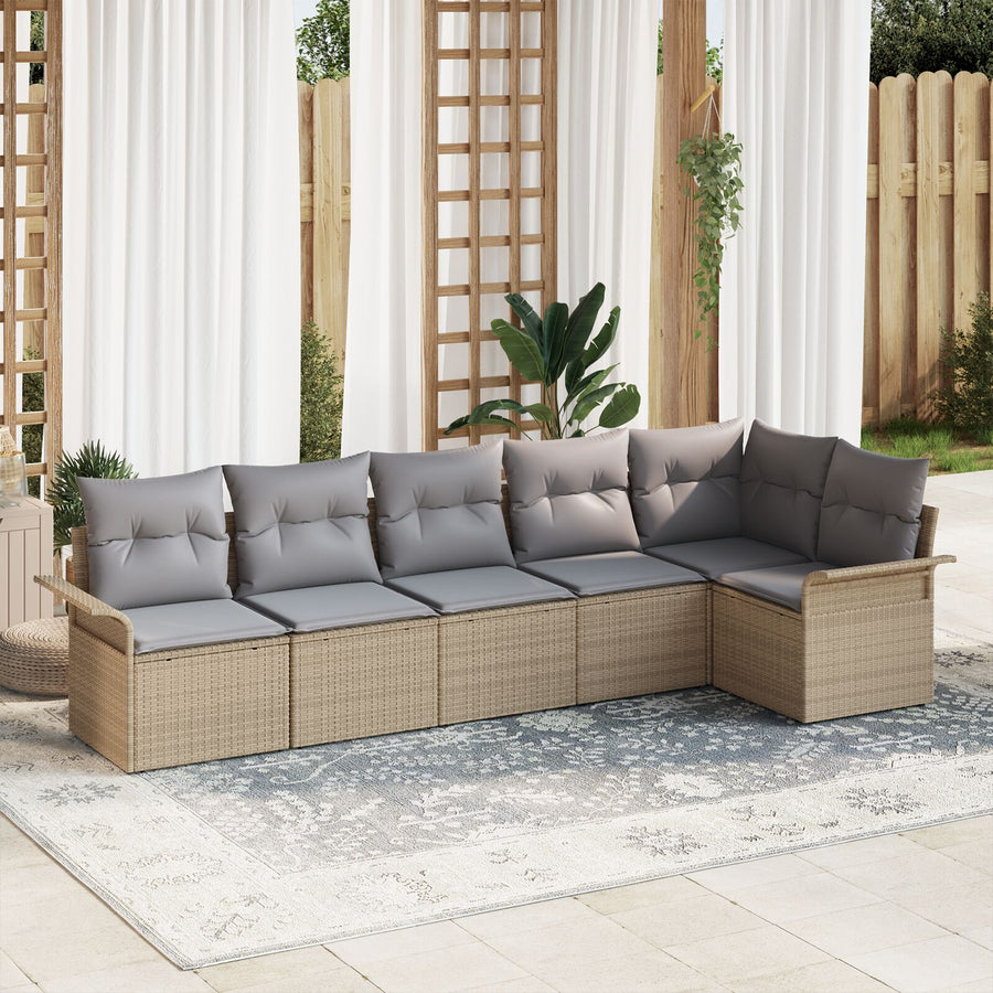 6-Delige Tuinbank Set Met Kussens Poly Rattan Beige en grijs zonder tafel