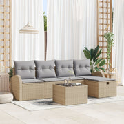 Loungebank set poly rattan beige 5 personen met opbergruimte