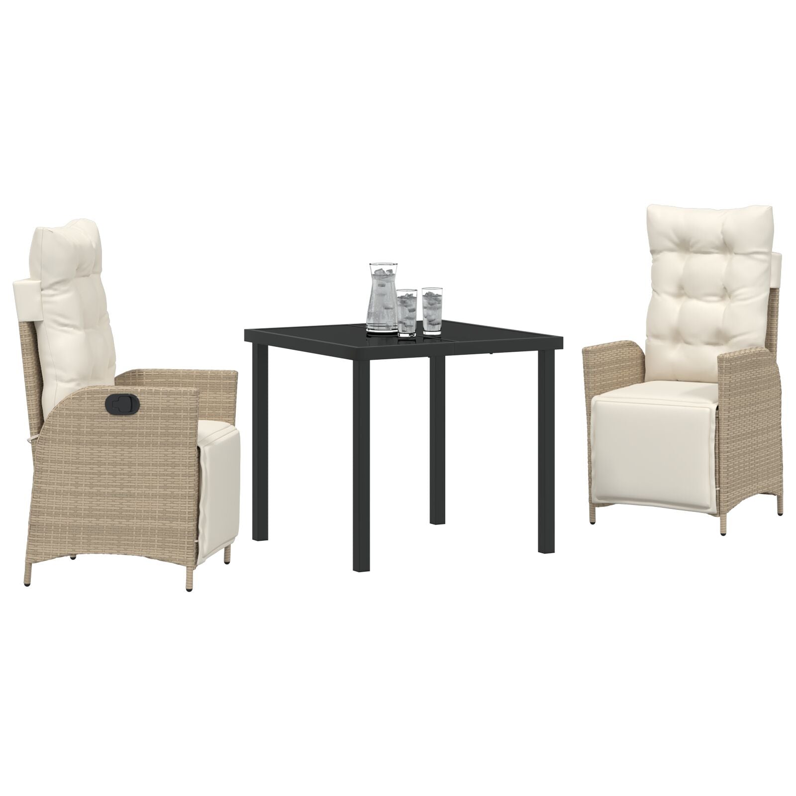 3 Delige Tuin Eetset Beige Poly Rattan