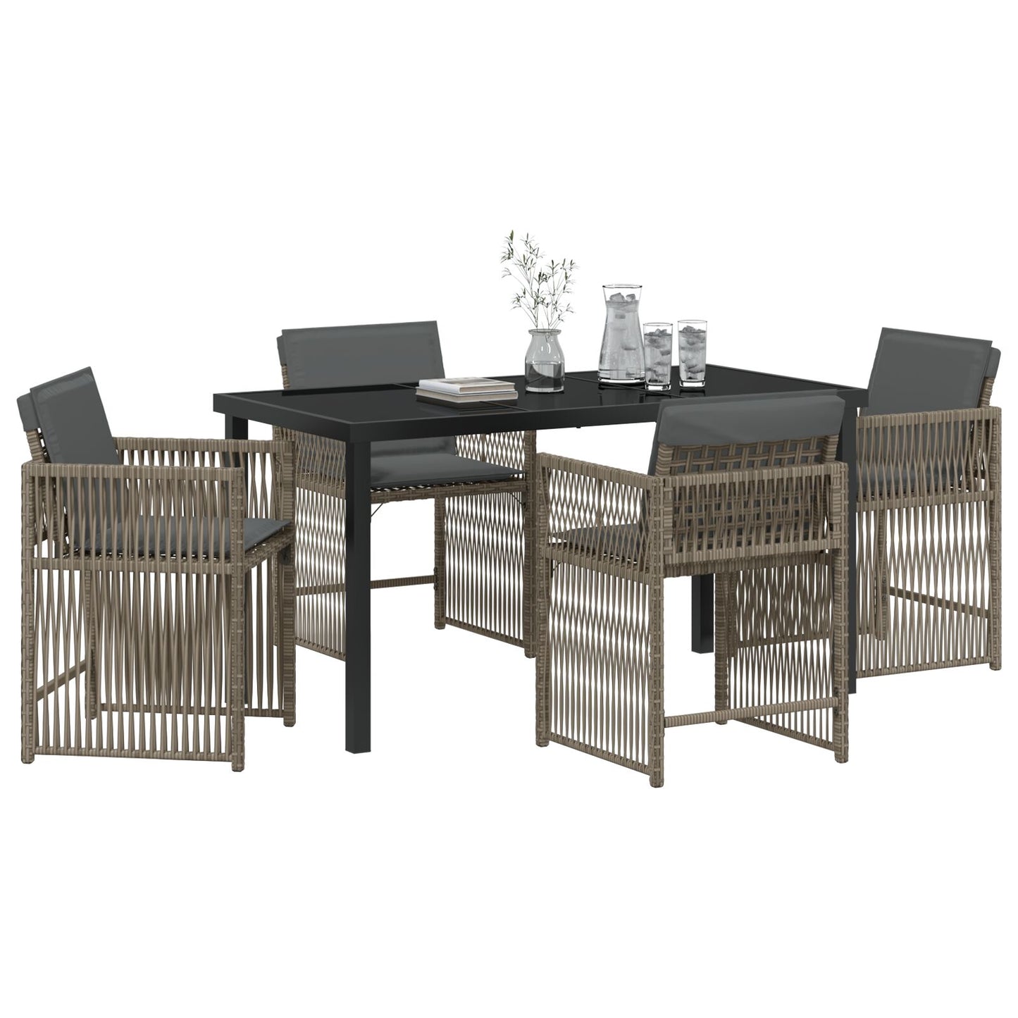 5-Persoons Tuin Eetset Met Kussens Grijs Poly Rattan