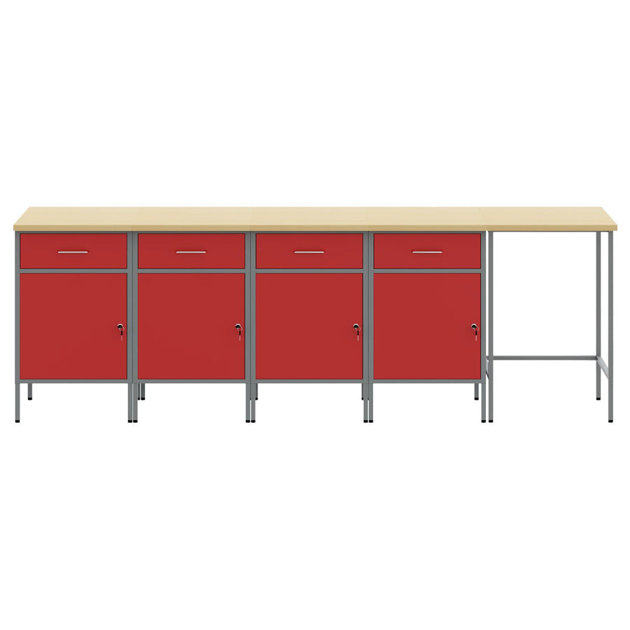 5-Delige Werkcabinet En Hoektafelset Gelaagd Hout 4x (84 cm) Rood Tafel + 4x kast