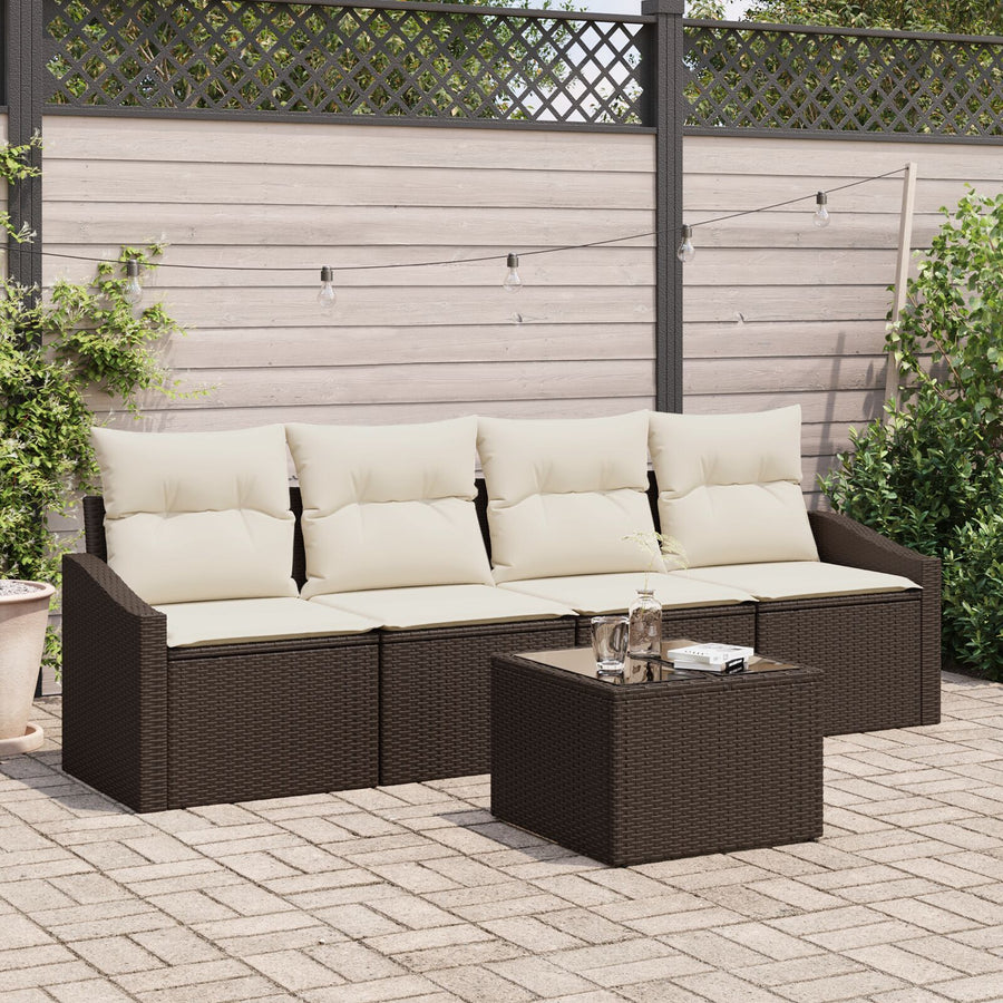 5-Delige Tuin Sofa Set Met Kussens Bruin Poly Rattan
