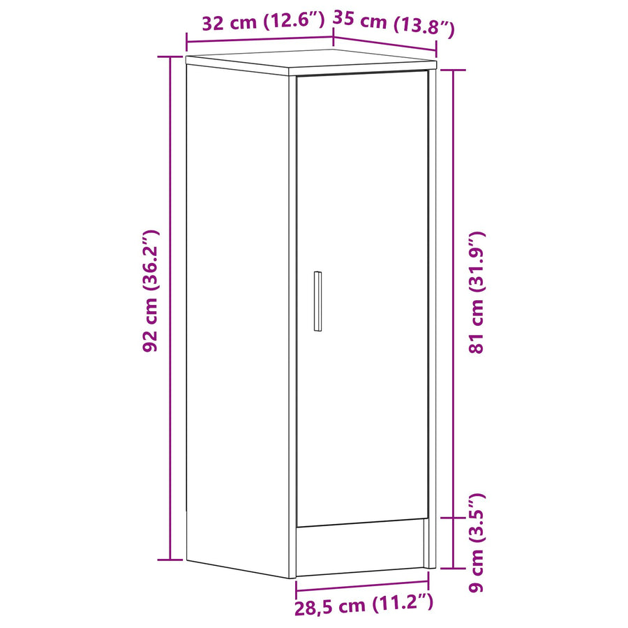 Schoenenkast Bewerkt Hout Zwart eiken 32 x 35 x 92 cm