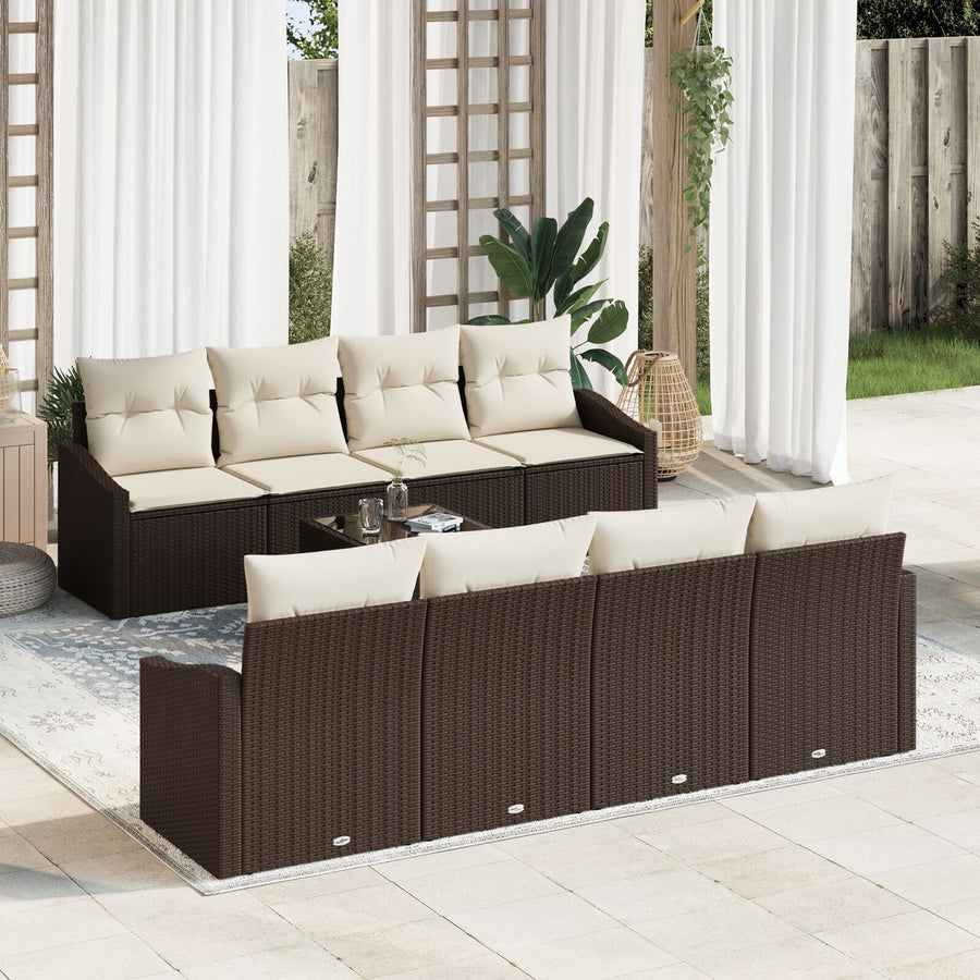 9-Delige Tuin Sofa Set Met Kussens Bruin Poly Rattan