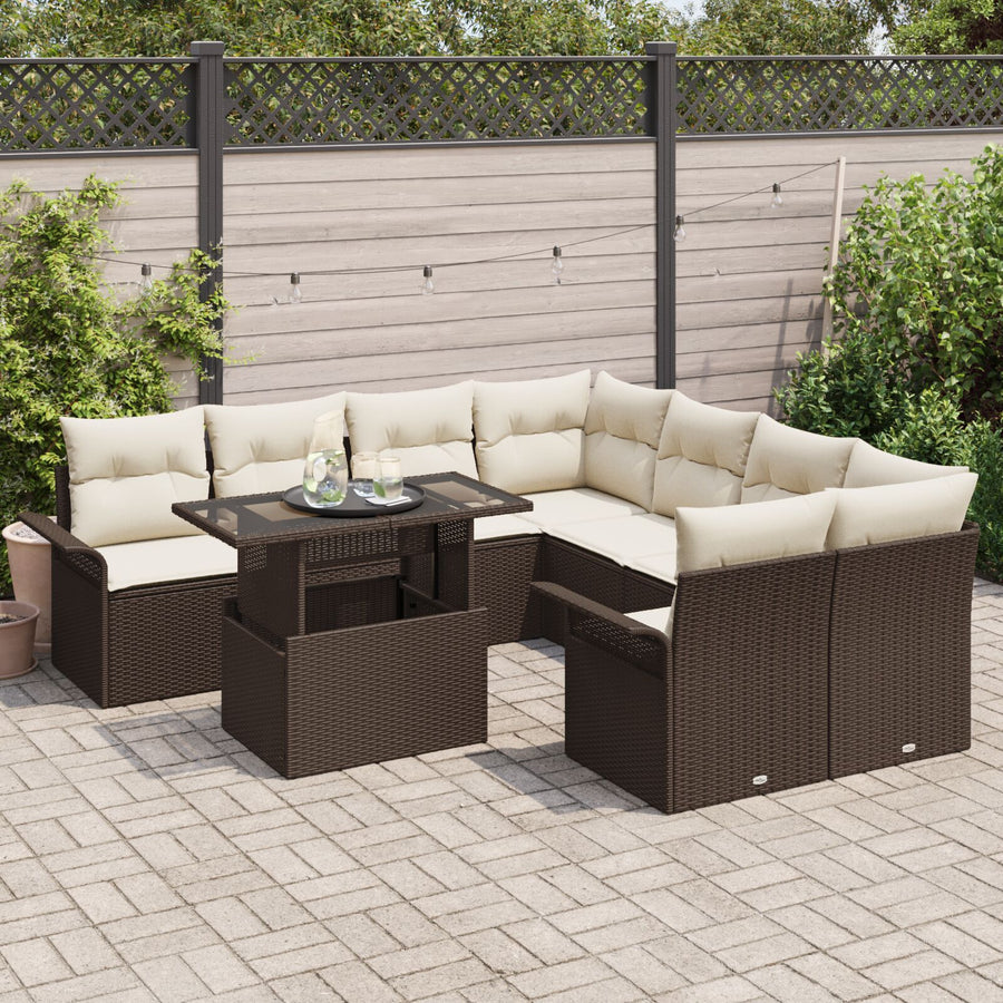 9-Delige Tuinbankset Met Kussens Bruin Poly Rattan