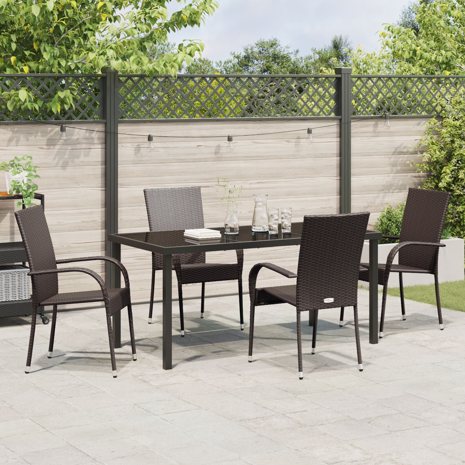 5-Delige Tuin Eetset Bruin Poly Rattan