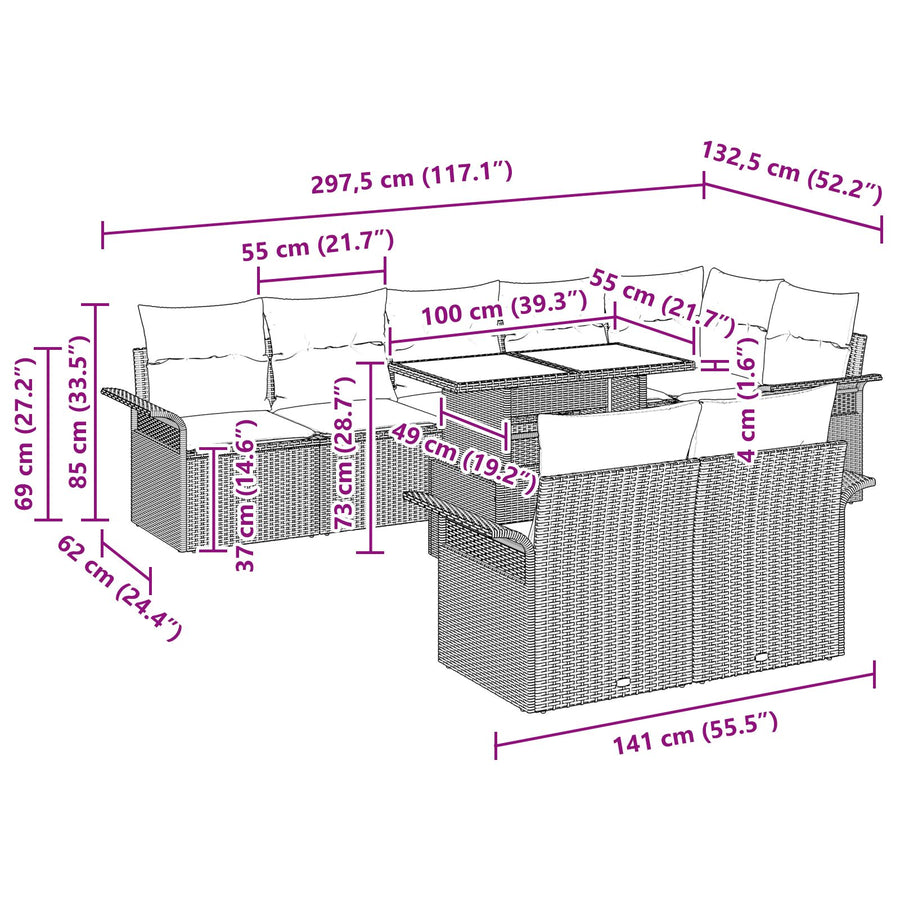 Tuin Sofa Set Set Van 9 Grijs Rattan Tuin Tafels Rechthoekig