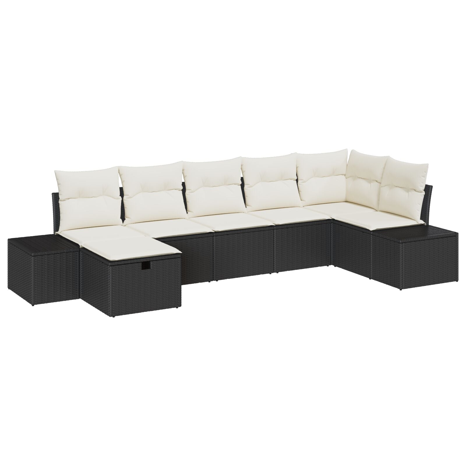 7-Delige Tuin Sofa Set Met Kussens Zwart Poly Rattan