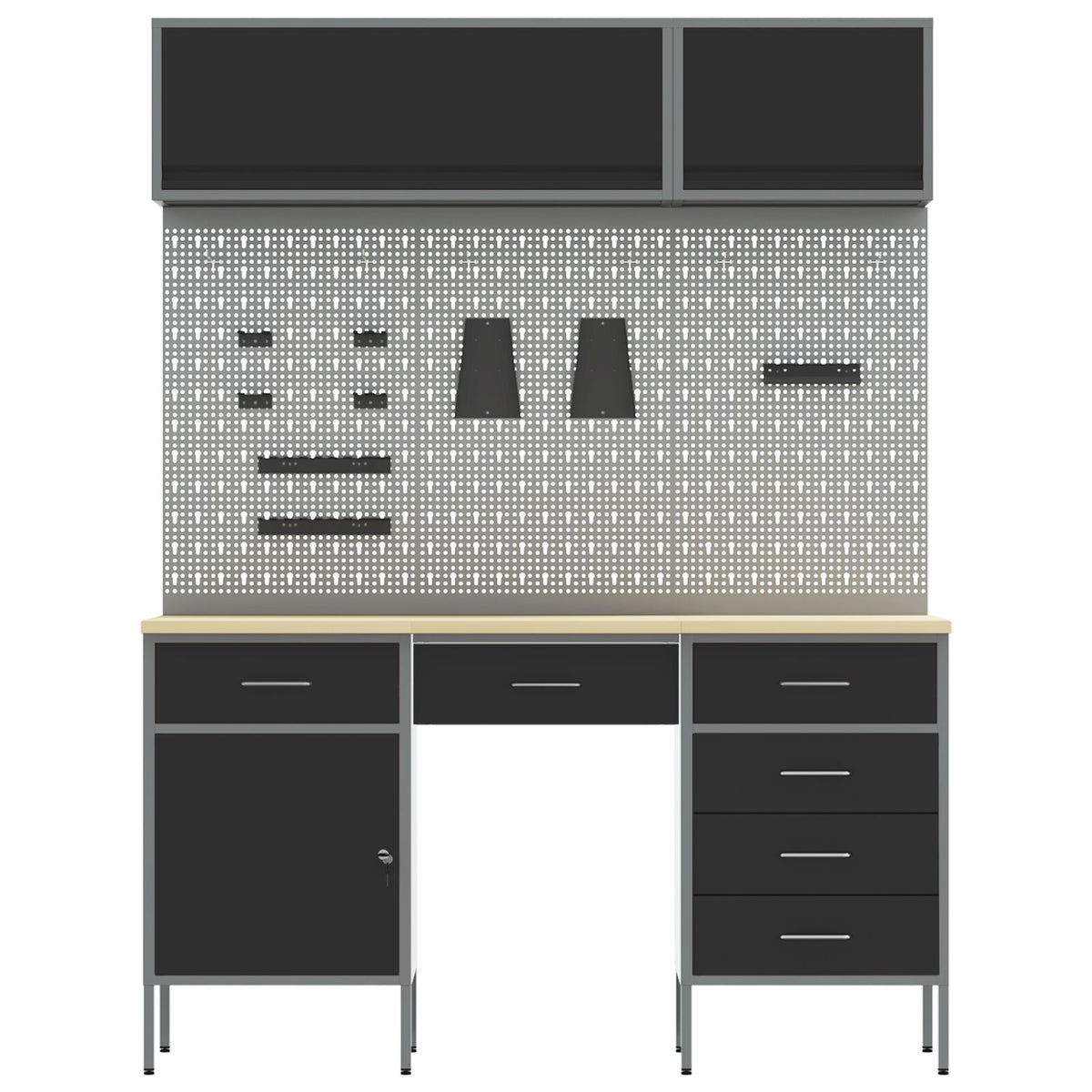 8-Delige Werkcabinet En Pegboard Set Zwart Mdf En Metaal