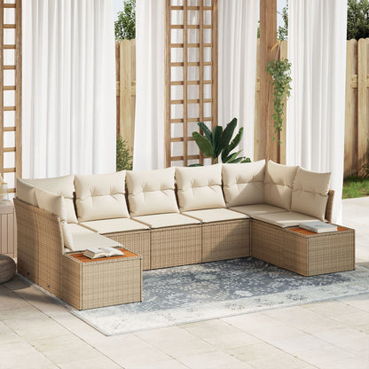 7 Delige Tuin Sofa Set Met Kussens Beige Poly Rattan Acacia