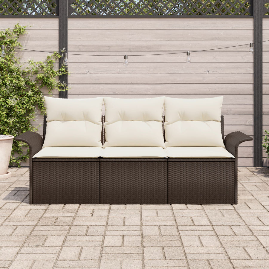 3-Delige Tuin Sofa Set Met Kussens Bruin Poly Rattan