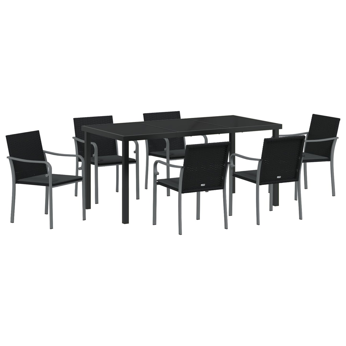 7-Delige Tuinset Met Kussens Poly Rattan 6-Zitplaats Zwart 160 cm