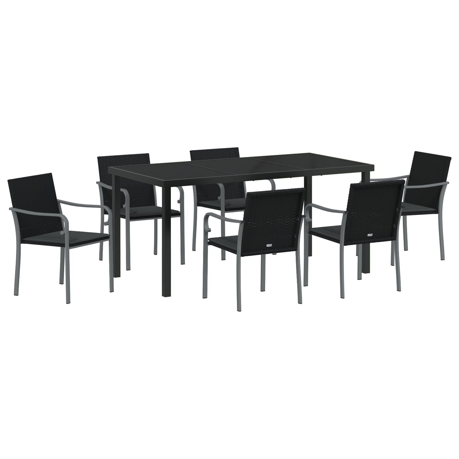 7-Delige Tuinset Met Kussens Poly Rattan 6-Zitplaats Zwart 160 cm