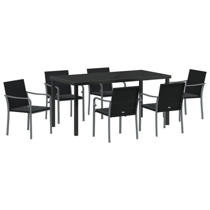7-Delige Tuinset Met Kussens Poly Rattan 6-Zitplaats Zwart 160 cm