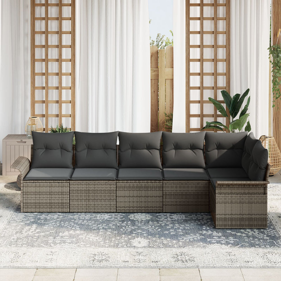 6-Delige Tuinsofa Set Met Kussens Grijze Poly Rattan Grijs zonder tafel