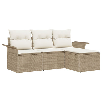4 Delige Tuin Sofa Set Met Kussens Beige Poly Rattan