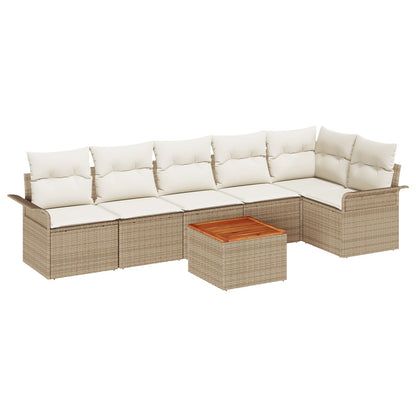 7-Delige Tuin Sofa Set Met Kussens Beige Poly Rattan Acacia