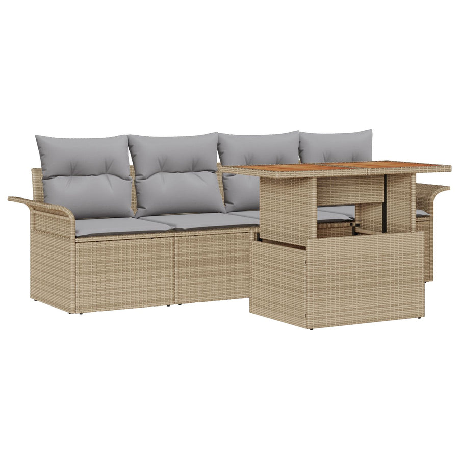 5-Delige Tuin Sofa Set Met Kussens Beige Poly Rattan