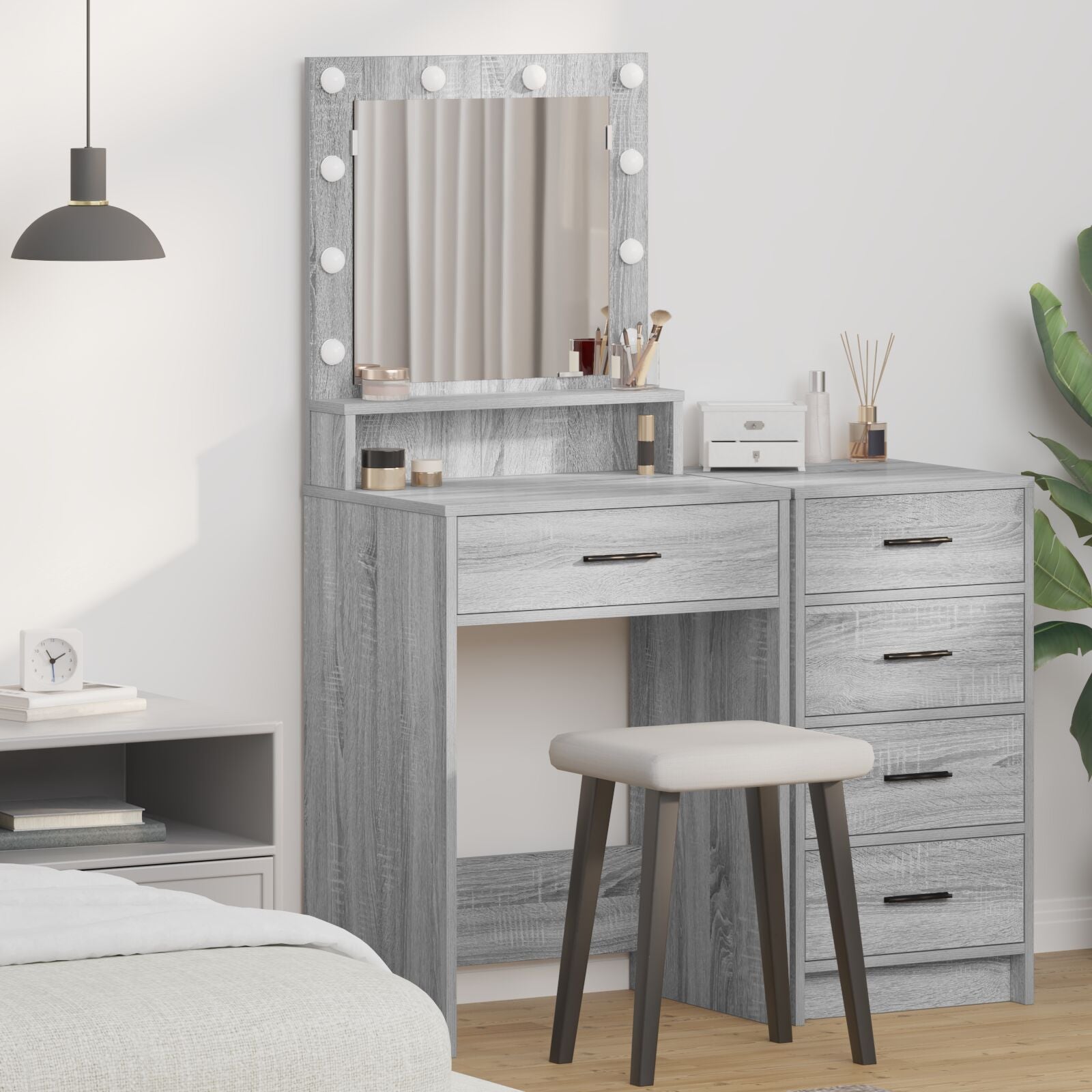 Kaptafel Met Led-Lampen 50 x 41 x 135 cm Grijs sonoma