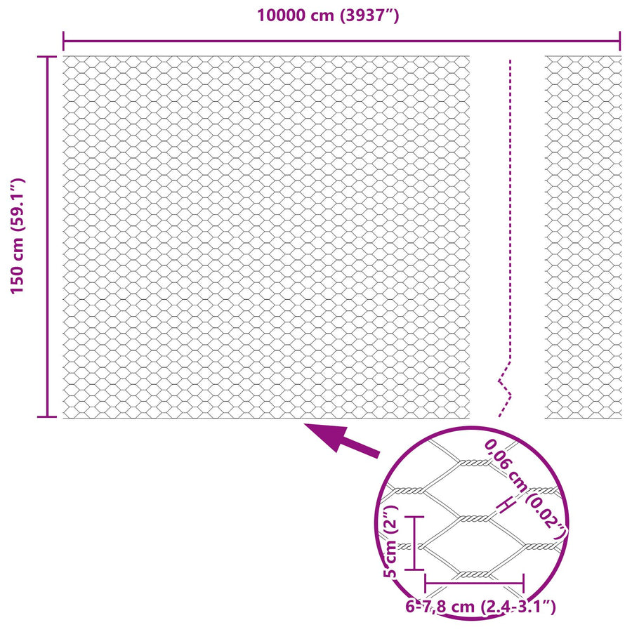 Hexagon Fence 1.5X100 M Verzinkt Staal 100 x 1.5 m 50 mm