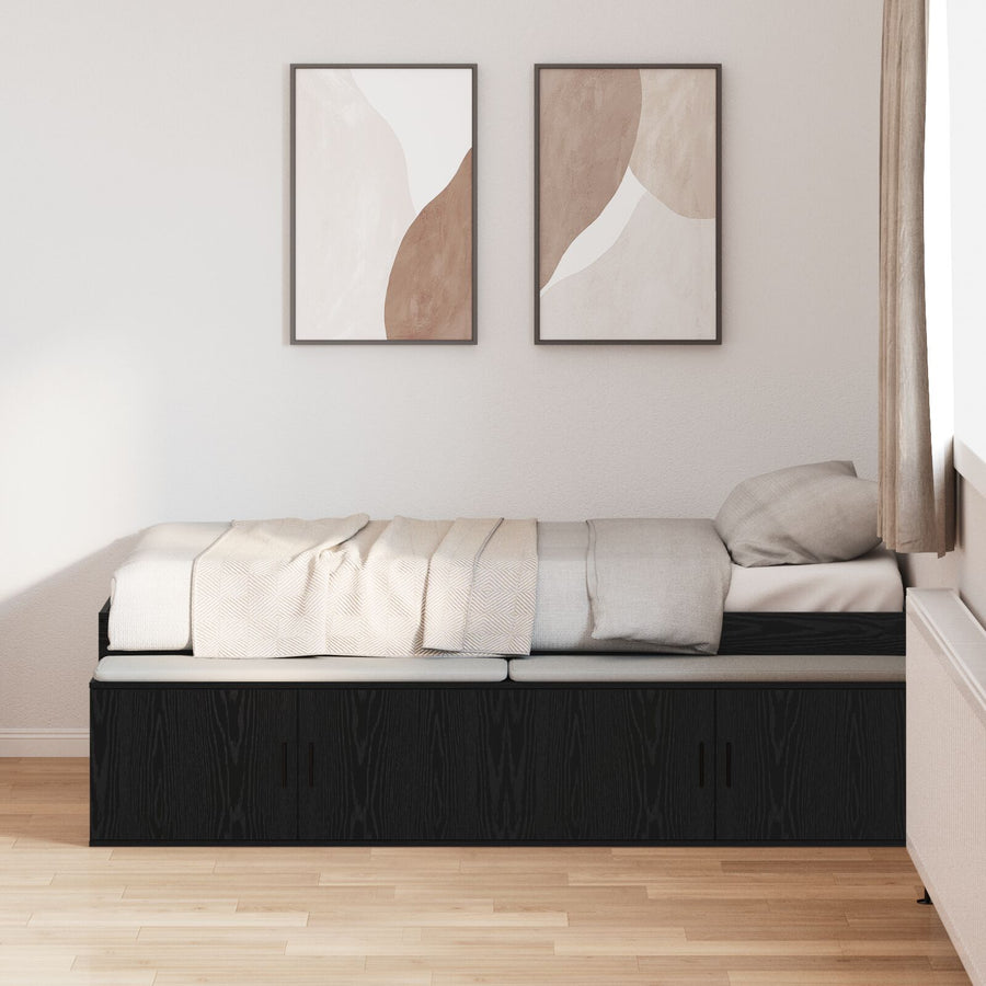Opslagbedframe Zwart Eiken 80X200 Cm