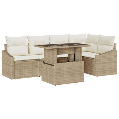Tuin Sofa Set 6 Stukken Beige Riet Tuin Sofa Set Rechthoekig