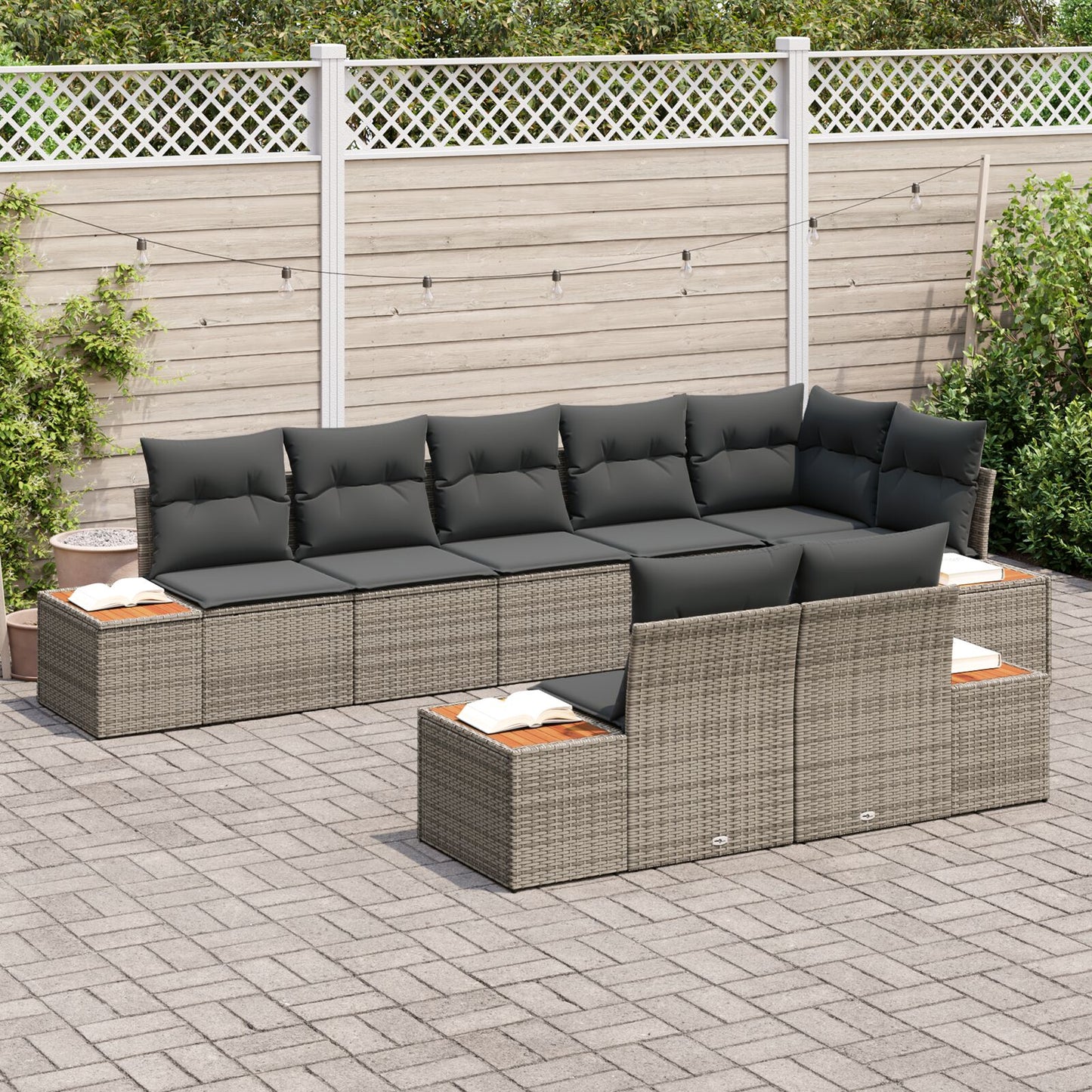 8 Delige Tuinbankset Met Kussens Grijs Poly Rattan Acacia
