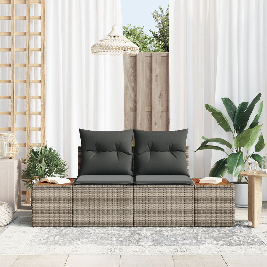 2-Zits Tuinbank Met Kussens Poly Rattan Grijs zonder opslag